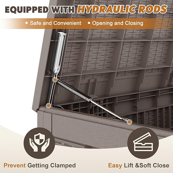 Outdoor Storage Box, Resin Deck Boxes Indoor and outdoor, Waterproof Storage Box Lockable Lid (Grey, 110 Gallon) NBYSGO