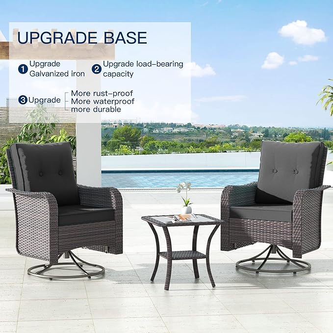 Kullavik 11 Pieces Outdoor Patio Furniture Set,PE Wicker Rattan Sectional Sofa Patio Conversation Sets with 43" 55000BTU Gas Propane Fire Pit Table,Swivel Rocking Chairs Set,Grey KULLAVIK
