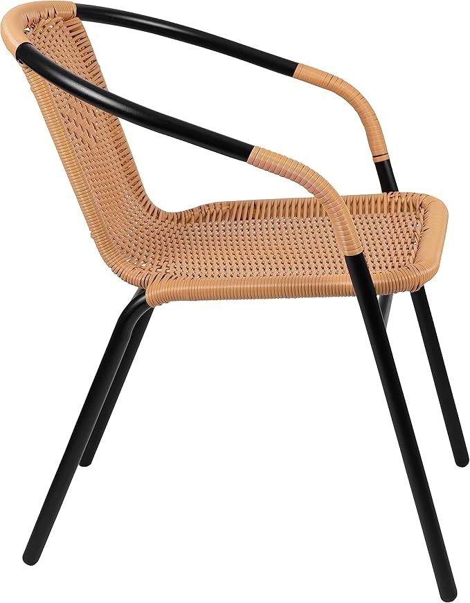 Flash Furniture Lila 4 Pack Beige Rattan Indoor-Outdoor Restaurant Stack Chair | Versatile and Stylish Seating FlashFurniture