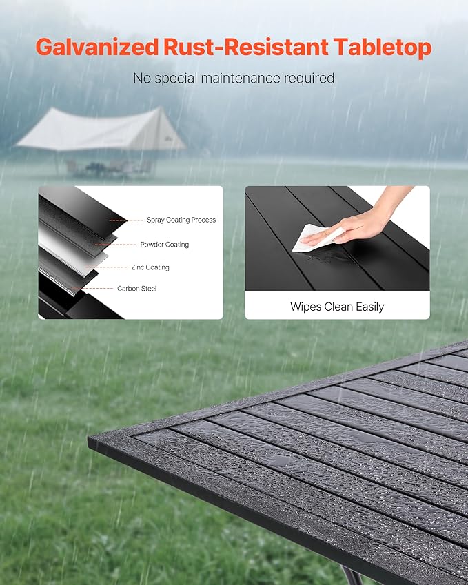 VEVOR Outdoor Patio Dining Table, 37 inch Square Metal Steel Slat Backyard Bistro Tables, with 1.5 in Umbrella Hole, Outside All-Weather Large Furniture for Lawn Garden Porch, Black VEVOR