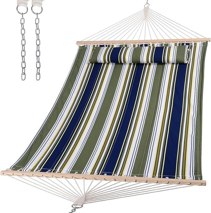 SUNCREAT Double Hammocks 2 Person with Extra Large Pillow, Non Fading Tree Hammocks for Outside, Blue&Aqua SUNCREAT