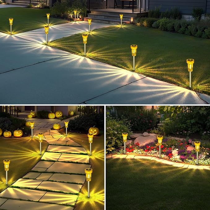 DERAYSION Solar Lights Outdoor LED Orange Waterproof Pathway Lights Yard Auto Dusk-to-Dawn Path Landscape Lights for Garden Outdoor Decorative 8 Pack DERAYSIONSolarLighting