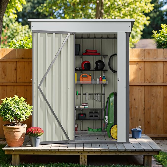 Greesum 5×3 FT Outdoor Storage Shed, Metal Storaged Sheds Without Floor, Tool Sheds with Lockable Doors and Slooping Roof for Garden, Patio, Backyard, Gray BuynowfromGreesum