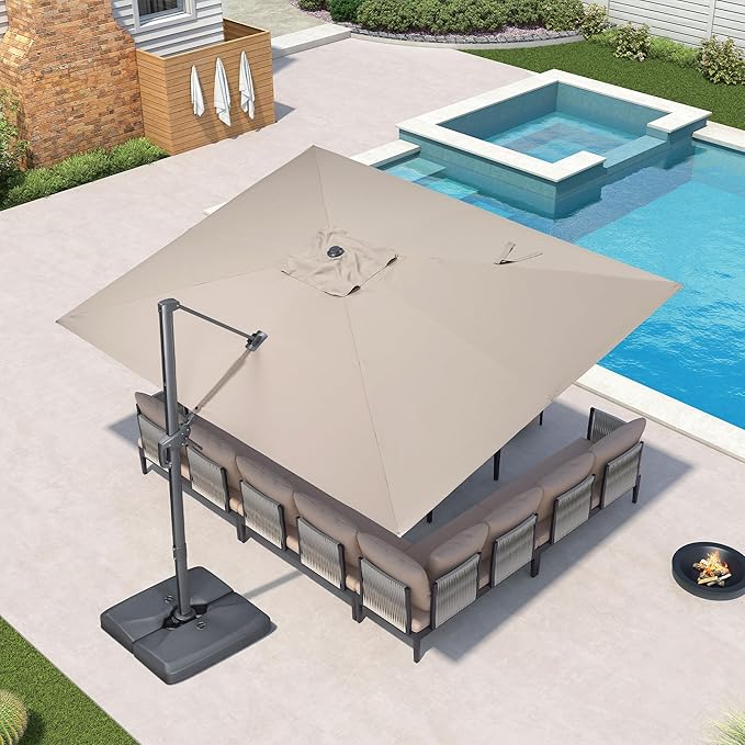 PURPLE LEAF Patio Umbrella 10' X 13' Rectangle Cantilever Umbrella Large Aluminum Outdoor Umbrellas with 360-degree Rotation & UPF40+ Premium Fabric for Deck Pool Garden Yard, Sand Dune Rootora