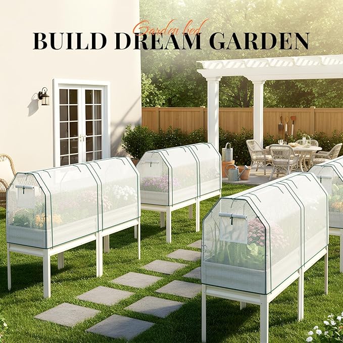 KING BIRD Large Raised Garden Bed with Netting Galvanized Elevated Planter Box with Legs 72×23×55 in for Backyard, Patio, Balcony, 700lb Capacity, Beige KINGBIRD