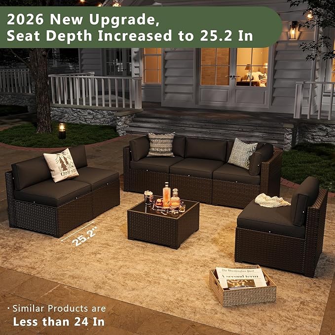 Aoxun 7 Piece Patio Furniture Set, Wicker Rattan Patio Sectional Sofa, Outdoor Furniture Set with Thickened Cushion, Black Aoxun