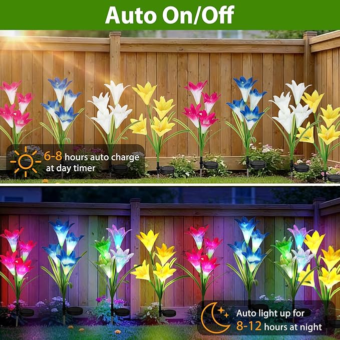 echosari 4 Pack Color Changing Solar Lights Outdoor Waterproof, Solar Lily Flower Stake Lights Auto ON/Off Solar Garden Lights for Lawn Pathway Landscape Garden Gifts for Mom Women Grandma echosari