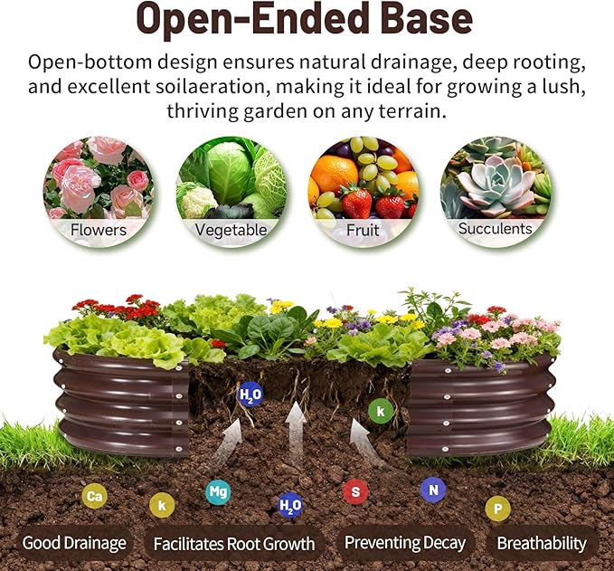 GOOZOO 2PC Galvanized Planter Raised Garden Bed, 4x2x1ft Raised Garden Bed Kit for Gardening Outdoor, Oval Metal Land Planter Box for Vegetables, Fruits, Flowers（Brown） GOOZOO