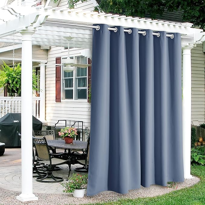 RYB HOME Outdoor Curtains for Patio Waterproof Block Sunlight Thermal Insulated Privacy Assured Thick Outside Curtains for Porch, Gazebo, Pergola, W84" x L84", Stone Blue, 1 Panel RYBHOME