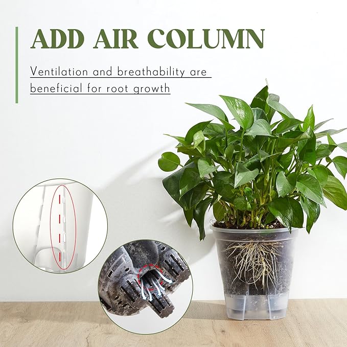 Self Watering Pots for Indoor Plants with Deep Reservoir and High Drainage Holes for Outdoor Plants and Flowers, Bare Root Planter(4.72'', 5.91'', 7.09'',Clear,3 Pcs) Wonderjune