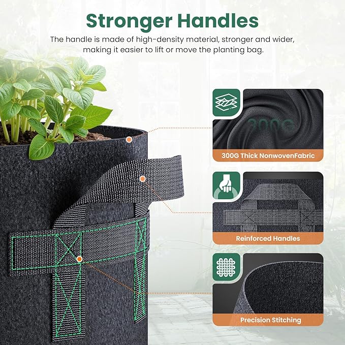 10 Pack 3 Gallon Grow Bags, Thickened Nonwoven Fabric Planter Pots with Handles, Heavy Duty 300G Garden Pots for Tomato, Potato and Vegetable Rootora