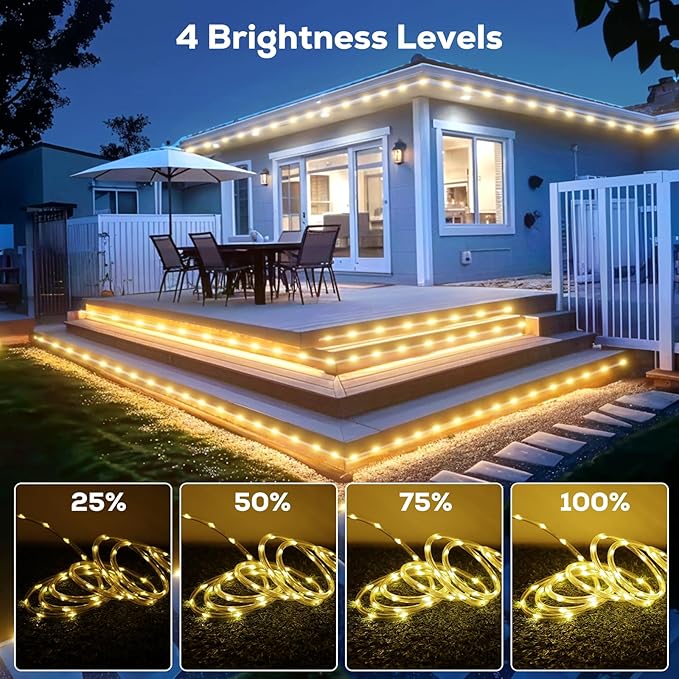 50FT 360 LED Waterproof Rope Lights Outside with Remote, 8 Modes and 4 Brightness Tube Lights for Christmas, Bedroom, Patio, Garden, Indoor Outdoor Decoration (Warm White) Soiarllt