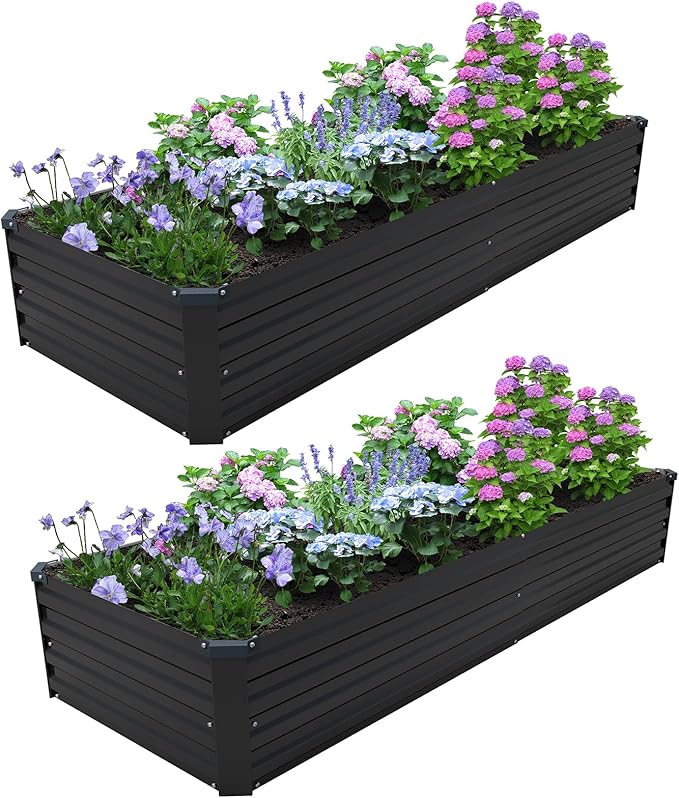 8×2×1FT(2PCS) Galvanized Raised Garden Bed Kit, Metal Planter Boxes,Large Outdoor Planters Garden for Planting Vegetables,Flowers,Herbs -Black ZUNUDA
