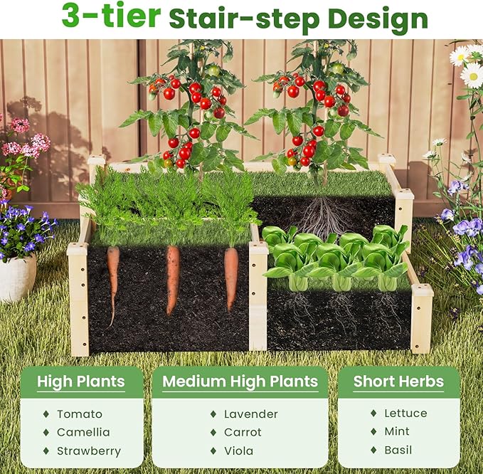Giantex Raised Garden Bed, Wood Planter Box for Vegetables Flowers Fruit Herb, Easy Assembly, Garden Box Container for Backyard, Patio, Balcony (43" Lx35 Wx14.5 H) Giantex