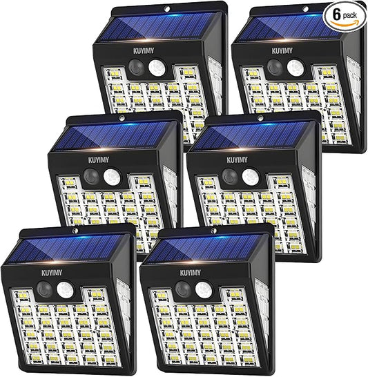 Solar Lights Outdoor, 72 LED Motion Sensor Wall Light, IP65 Waterproof and 3 Lighting Modes, Solar Powered Security Wireless Light Outside for Patio, Garden, Fence, Porch, Front Door(6 Packs) KUYIMY