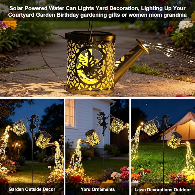 LOVERUIS Solar Watering Can Light - Solar Garden Light with 8 Color Changing Modes, IP65 Waterproof, Perfect Garden Decor for Outside, Patio, Wedding & Lawn Gift for Women, Mom, Grandma CuteDesignHighQuality