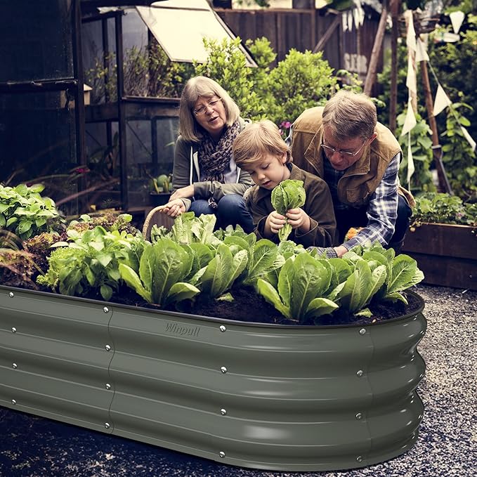 Raised Garden Bed Kit, 5x2x1 ft Galvanized Planter Box Outdoor with Safety Edging, Large Metal Raised Beds for Gardening Vegetables Flower Fruits (Volcanic Ash) Winpull