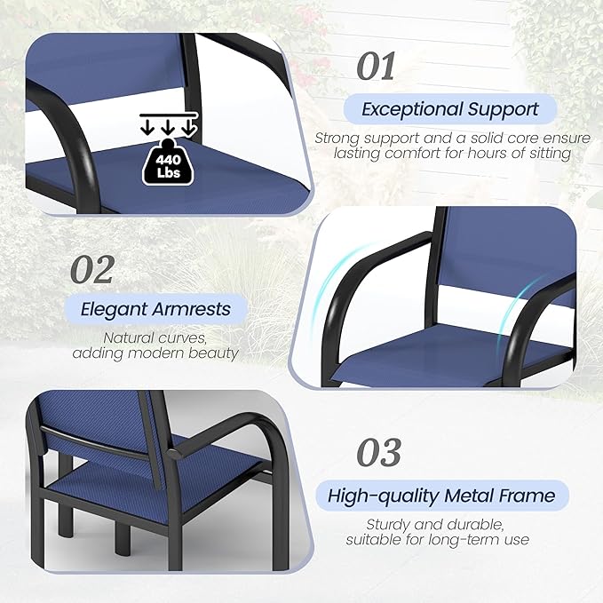 7-Piece Outdoor Patio Dining Set for 6, 59” Table with 4 Textilene Dining Chairs & 2 Swivel Chairs, Patio Furniture Set with Durable Metal Frame for Backyard Garden, Deck, and Poolside (Blue) SEGMART