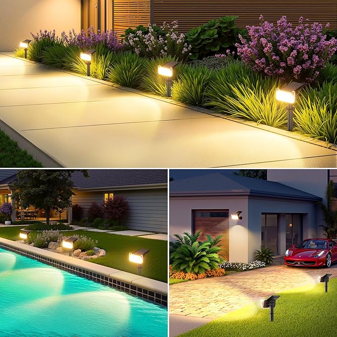 WdtPro Solar Lights Outdoor Waterproof, Solar Spot Lights Outdoor with Optical Lens, Auto ON/Off, 30H+ Runtime, Landscape Spotlights for Flag Yard Path Garden Tree, Warm White 6 Pack WdtPro