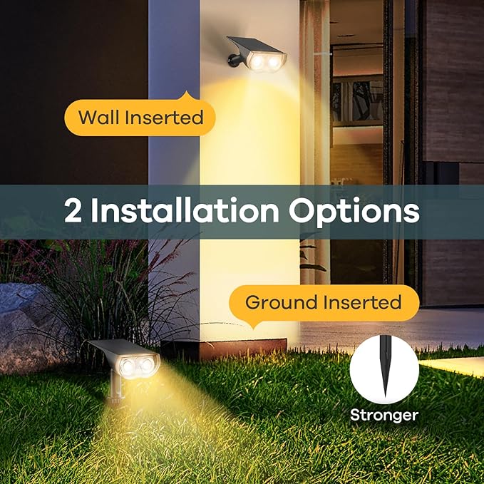 Linkind Solar Lights Outdoor Waterproof IP65, StarRay Dusk-to-Dawn Outdoor Solar Lights, 3 Lighting Modes Solar Spot Lights Outdoor for Garden, Yard, Landscape (Warm White, 4 Pack) Linkind