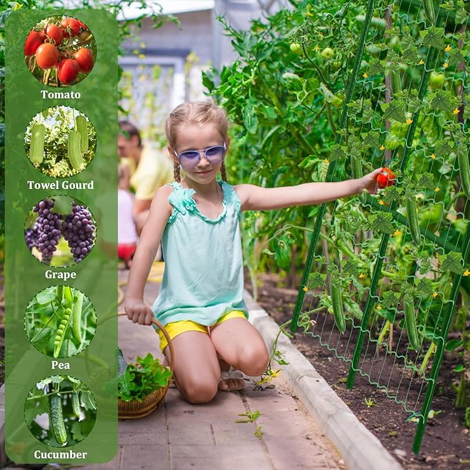 Cucumber Trellis for Raised Beds, 31 X 47 Inch Adjustable Size A-Frame Garden Trellis for Climbing Plant Outdoors with Climbing Net and Plant Support Clip for Vegetable Grape Tomato Garden Supplies LifeisLuck