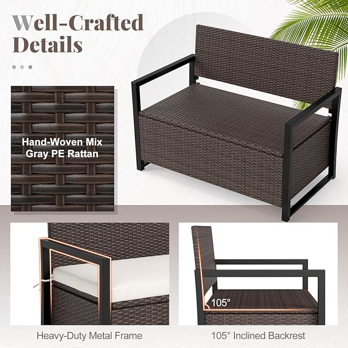 Tangkula 40 Gallon Outdoor Bench with Storage, Patio Wicker Storage Bench with Cushion, Cover, Metal Frame, Deck Box Seat for Backyard, Poolside, Balcony, Garden TANGKULA