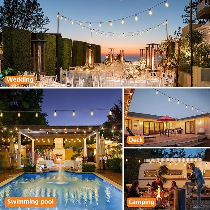 Brightever 150FT Outdoor Lights with Remote, 2700K/4000K/5000K Selectable LED String Lights for Outside with 75+2 ST38 Shatterproof Edison Bulbs, 3 Modes Dimmable Waterproof Hanging Lights for Patio Brightever