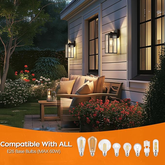 WIHTU 13in Outdoor Light Fixture Wall Mount, LED Exterior Lighting fixtures for Outside, Front Porch Lights, Waterproof Wall Sconce Lantern Lamp, Black Coach Lights for House, Patio, Garage, Doorway WIHTU