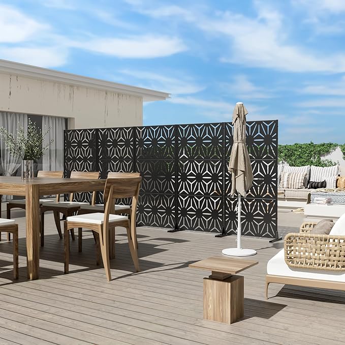 Casaphoria Metal Privacy Screen Outdoor, 72" H x 35" W Freestanding Decorative Privacy Screen for Patio Deck Balcony Garden with Stable Base, Black-Star Casaphoria