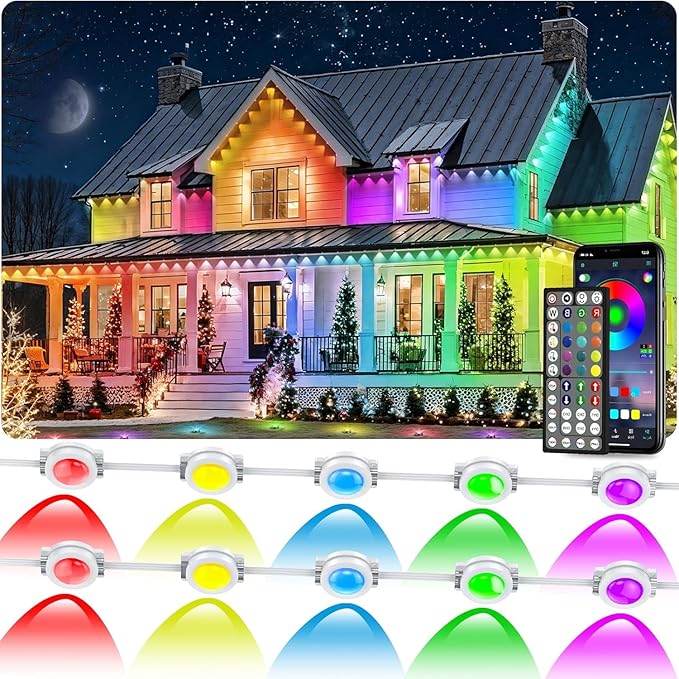 300FT/90M Permanent Outdoor RGB Lights, IP67 Waterproof Smart Eave Lighting, with App/Remote Control Eaves Light, DIY LED Scenes Modes for House Roof Decor,Party Rootora
