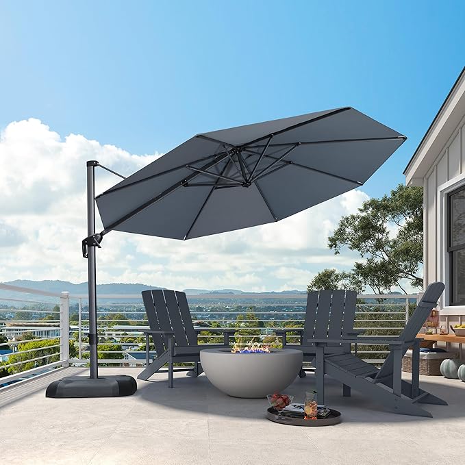 PURPLE LEAF 11 Feet Patio Umbrella Outdoor Cantilever Round Umbrella Aluminum Offset Umbrella with 360-degree Rotation for Garden Deck Pool Patio Light Grey PURPLELEAF