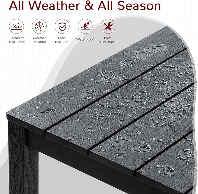 Stoog All-Weather Patio Dining Table for 4, Outdoor HIPS Dining Table with Aluminum Frame, Waterproof Patio Table, Never Rot or Fade, Black Stoog