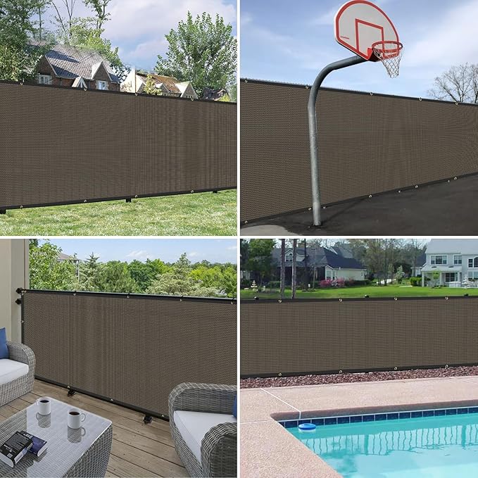 WINDSCREEN4LESS 6' x 9' Privacy Fence Screen in Brown for Chain Link Fence W/ Brass Grommet 85% Blockage Windscreen Outdoor Mesh Fencing Netting 150GSM Fabric W/ Zip Ties - Custom Size Windscreen4less