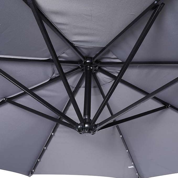 Flash Furniture Sedona Round Solar Cantilever Umbrella, Commercial Grade with Built in Cross Base, Crank and Tilt, 32 LED Lights, 6 Hour Run Time, 10 FT, Gray FlashFurniture