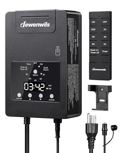 DEWENWILS 120W Low Voltage Landscape Transformer with Remote Control, 120V AC to 12V DC, Low Voltage Transformers with Photocell & Timer, Landscape Lighting Transformer for Garden Light Spotlight DEWENWILS