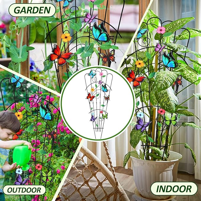 LEIFIDE 2 Pcs 33in Plant Trellis for Climbing Plants Indoor, Butterfly Expandable Large Metal Trellis for Potted, Heavy-duty Tall Rustproof Houseplant Support for Flowers Vine Ivy Pothos Hoya Monstera LEIFIDE