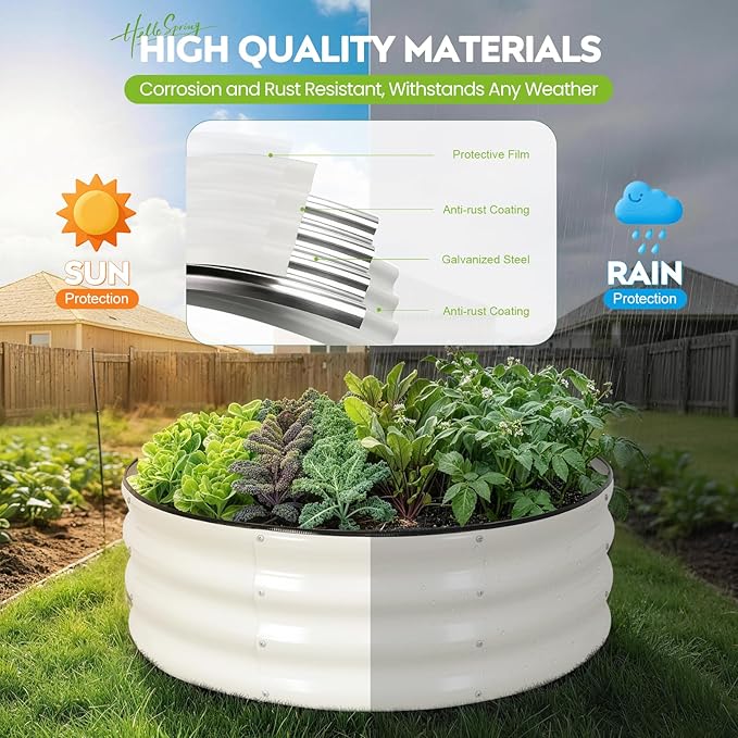ZORMY Galvanized Raised Garden Bed Outdoor, Round Metal Planter Boxes 2 Pcs, 3x3x1ft Steel Raised Bed Kit for Planting Vegetables, Fruits, Flowers(White) ZORMY