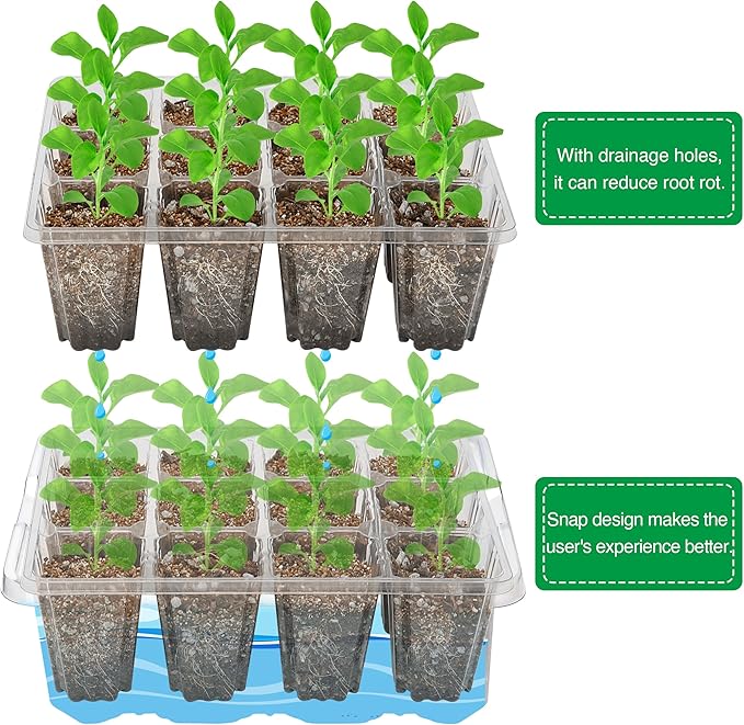 Bonviee 10 Packs Seed Starter Tray with Elevated Lid, 120 Cells Thicken Seed Starting Trays Kit with Adjustable Humidity Vent, Clear Cell Tray and Heightened Lids for Greenhouse & Gardens, Clear BonvieeDirect