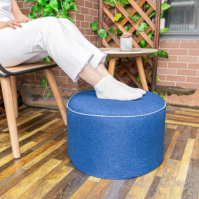 Outdoor Ottoman Outdoor Ottomans for Patio 19x12 Inches Modern Lightweight Foam Stuffed Pouf Outdoor Footstool Footrest Foot Stool Waterproof (Blue) AbunHeri