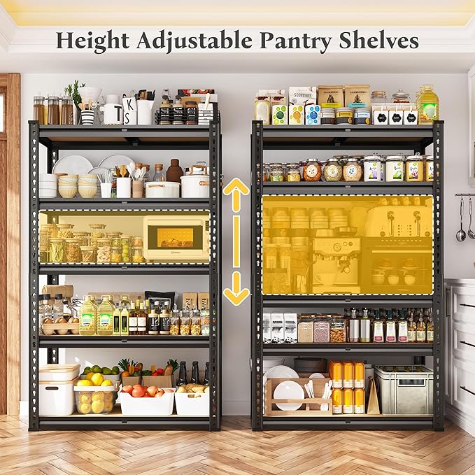 Set of 2 Storage Shelves 5 Tier Garage Shelving Heavy Duty Metal Shelving 2020LBS Adjustable Metal Shelf 59.8" H Pantry Shelf for Garage Pantry Closet Kitchen Basement 28"W x 12"D x 59.8"H,2 Pack REIBII