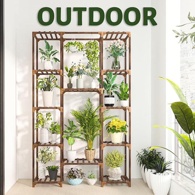 Uneedem Tall Indoor Outdoor Plant Stand - Large 12 Tier Plant Rack with Wooden Shelves for Room, Balcony, Garden, Patio Uneedem