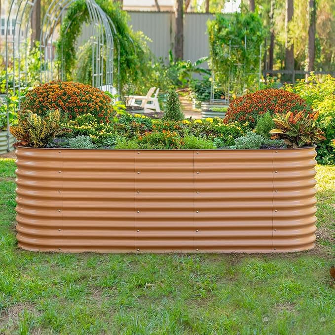 32" Extra Tall Raised Garden Bed Kits, 4 x 8 x 2.7ft Raised Planter Box Outdoor, 2.5 x 9.5 x 2.7ft Deep Root 10 in 1 Modular Metal Raised Beds for Gardening Vegetables Flowers Fruits - Terra Cotta VegoGarden