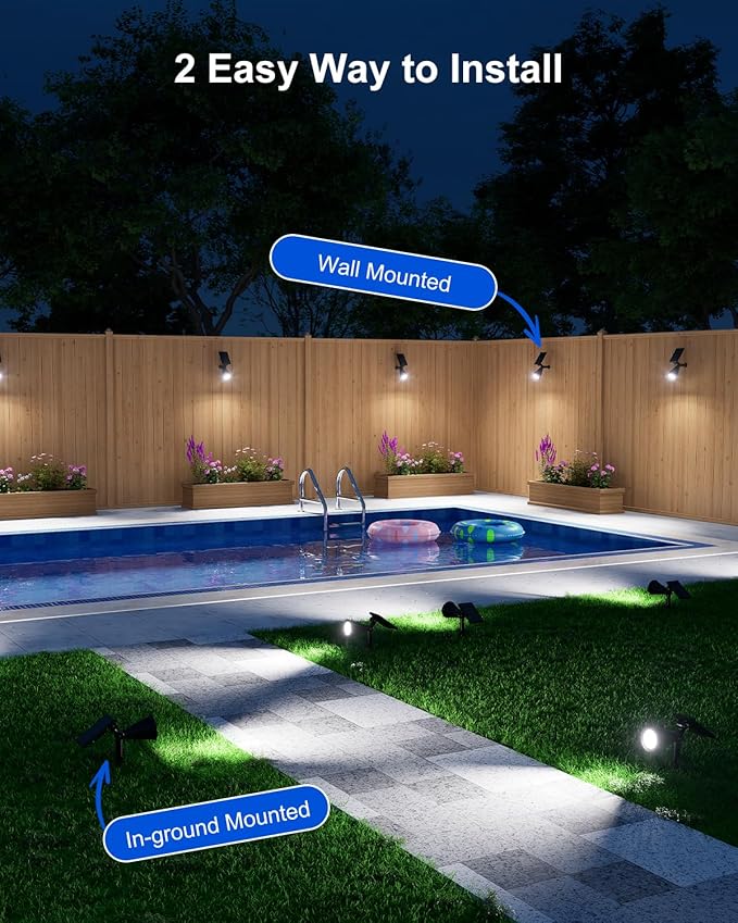 Solar Spot Lights Outdoor Waterproof for Flag, Palm Tree, Pole, Sign, Statue, Mailbox, Bright LED Outside Landscape Flood Spotlights for Accent Uplighting Yard, Garden, House, Backyard, Patio FALOVE