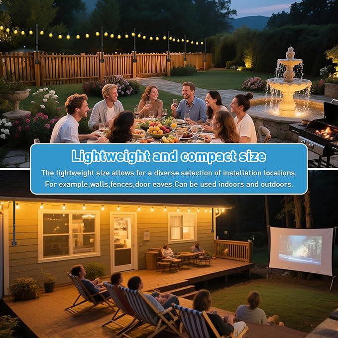 AILBTON 4 Pack Suspension Outdoor String Light Poles for Outside String Lights Hanging,with Clip and Holder,Light Post Mounting Stand for Patio Fence Wall Garden Backyard Deck AILBTON