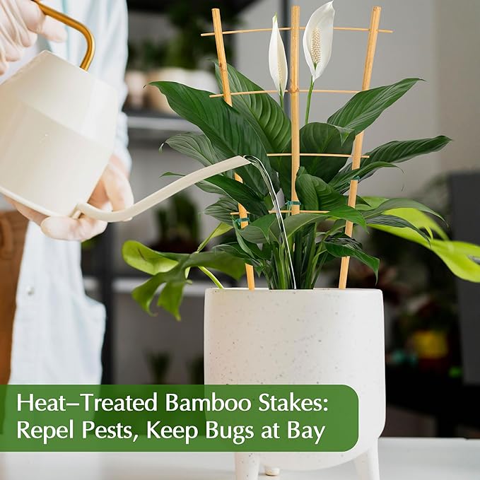 Bamboo Trellis, 24pack 16 Inch Small Plant Wood Bamboo Trellis for Climbing Plants Indoor Potted Plants Sawowkuya