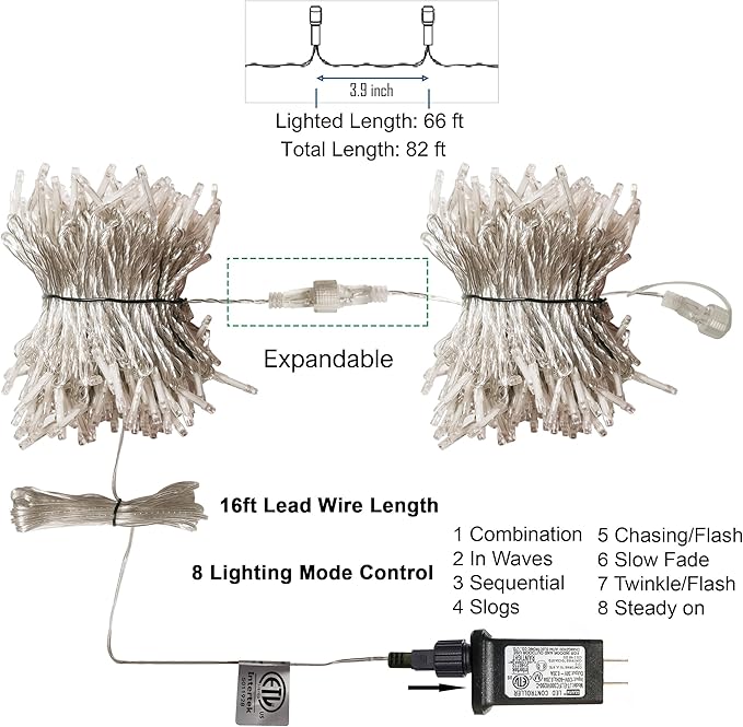 LJLNION 300 LED Valentines Lights, Extra Long 98.5FT Christmas String Lights Outdoor Indoor, 8 Lighting Modes, Plug in Waterproof Fairy Lights for Wedding Party Bedroom Decorations (Red) LJLNION