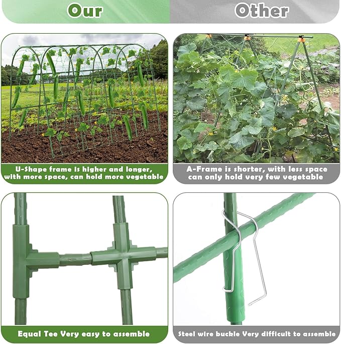 Cucumber Trellis for Raised Bed, Large Size Garden Arch Trellis for Climbing Plants Outdoor, Metal Garden Trellis for Spring Vegetables, Cucumber Trelli for Tomato, Bean, Pea, Grape, Plant tetutor