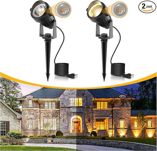 L LOHAS LED 5W Dusk to Dawn Outdoor Lighting, Auto On/Off 3000K Landscape Outdoor Spotlight, IP66 Waterproof Plug in Spot Lights for Yard, Garden, House, Pathway, Plant, UL Listed (2 Pack) LLOHASLED
