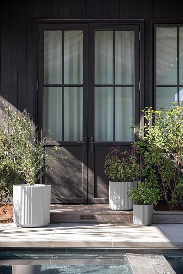Veradek Demi Series Set of 3 Round Planters for Porch, Patio, Backyard | Durable Plastic-Concrete Material | Modern Décor for Tall Plants, Flower VeradekOutdoor