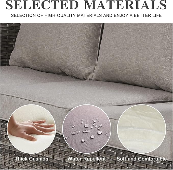 Belord 6 Piece Outdoor Furniture Patio Wicker Sofa Set, Oversize Outdoor Dining Chairs with Rattan Ottomans, Conversation Sets Patio Furniture Come with Removable Washable Belord